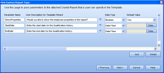 Dialogs: Custom Report Type - User-Specified Parameters
